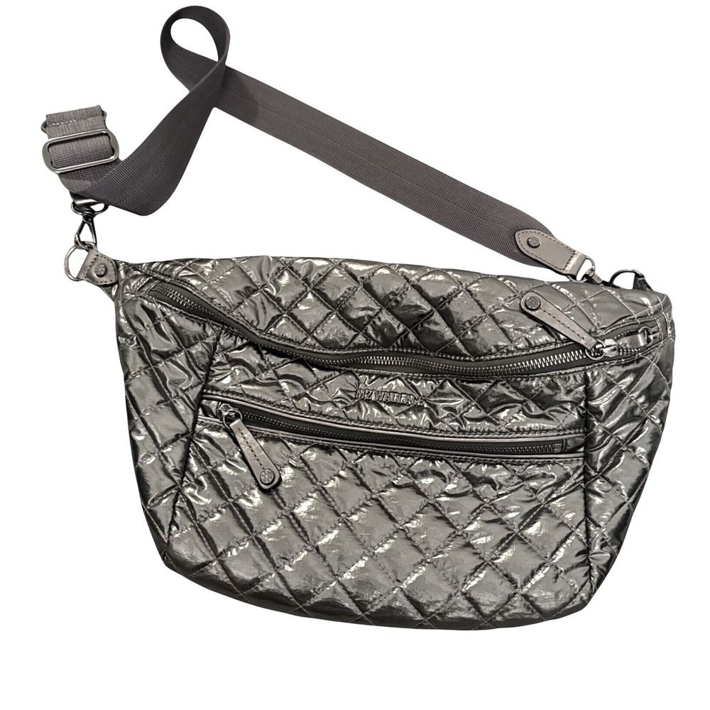 MZ Wallace Metro Belt Bag Metallic Charcoal Quilted Nylon Crossbody Fanny Pack